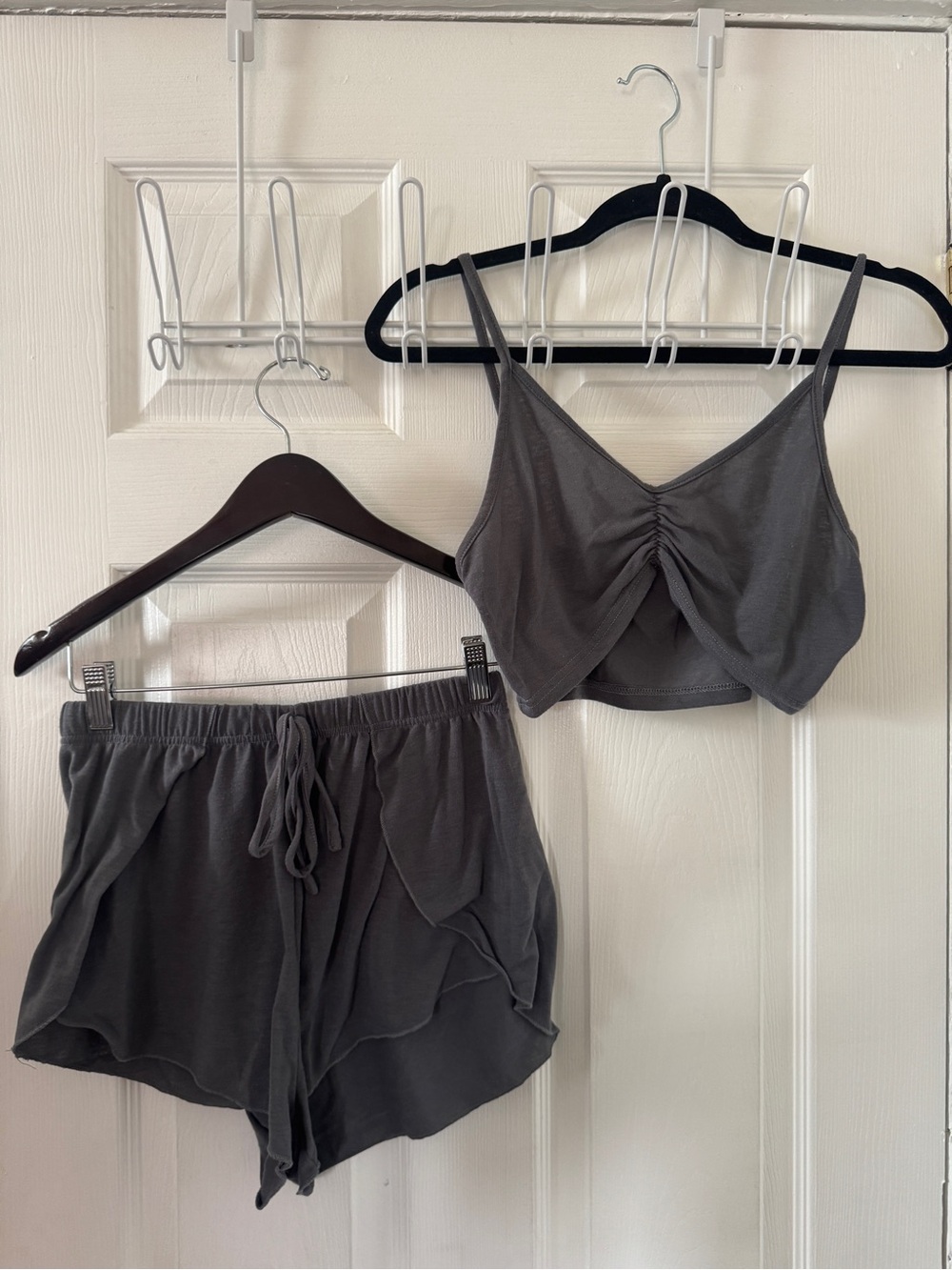 Charcoal Ruched Cropped Tank & Drawstring Short Lounge/PJ Set